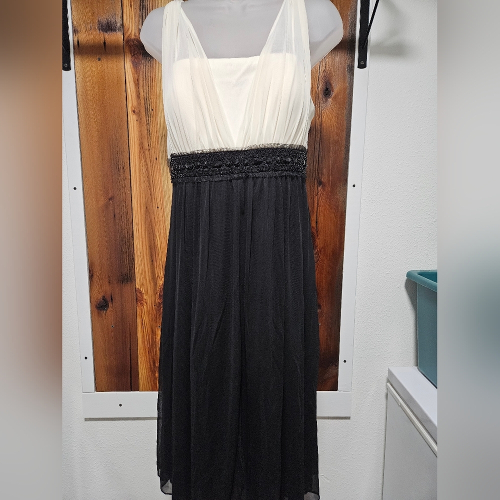 Jessica Howard Black and White Strapless Pleated Gown